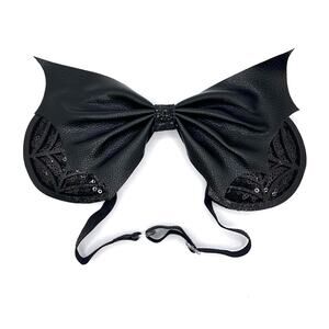 Spooky Halloween Cobweb Minnie Mouse Ears - Black Sequin Comfy Elastic Headband